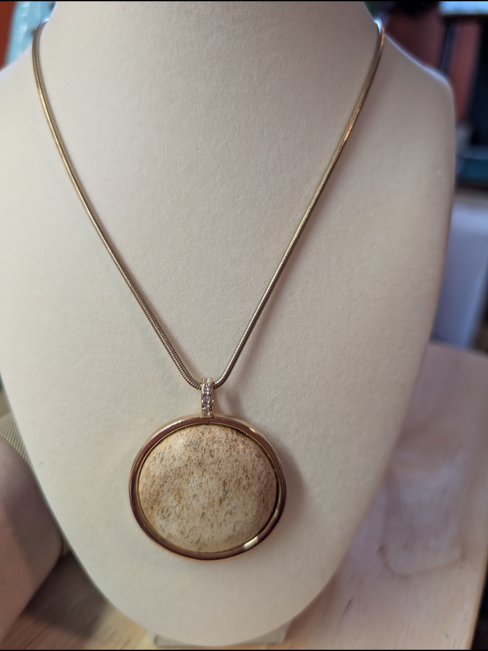 White House Black Market Gold-Tone Necklace with Beige Stone Pendant